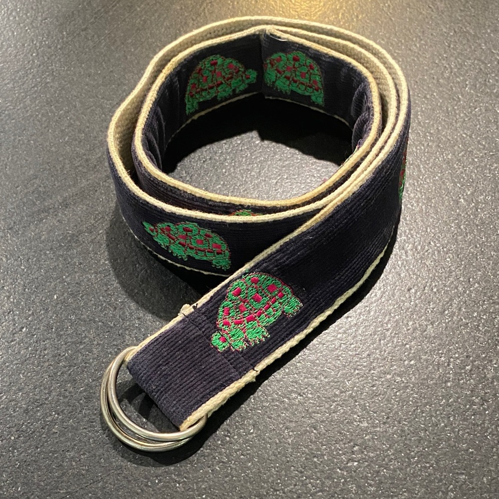 Women's  Navy with Green & Pink Turtle Embroidered Belt size small